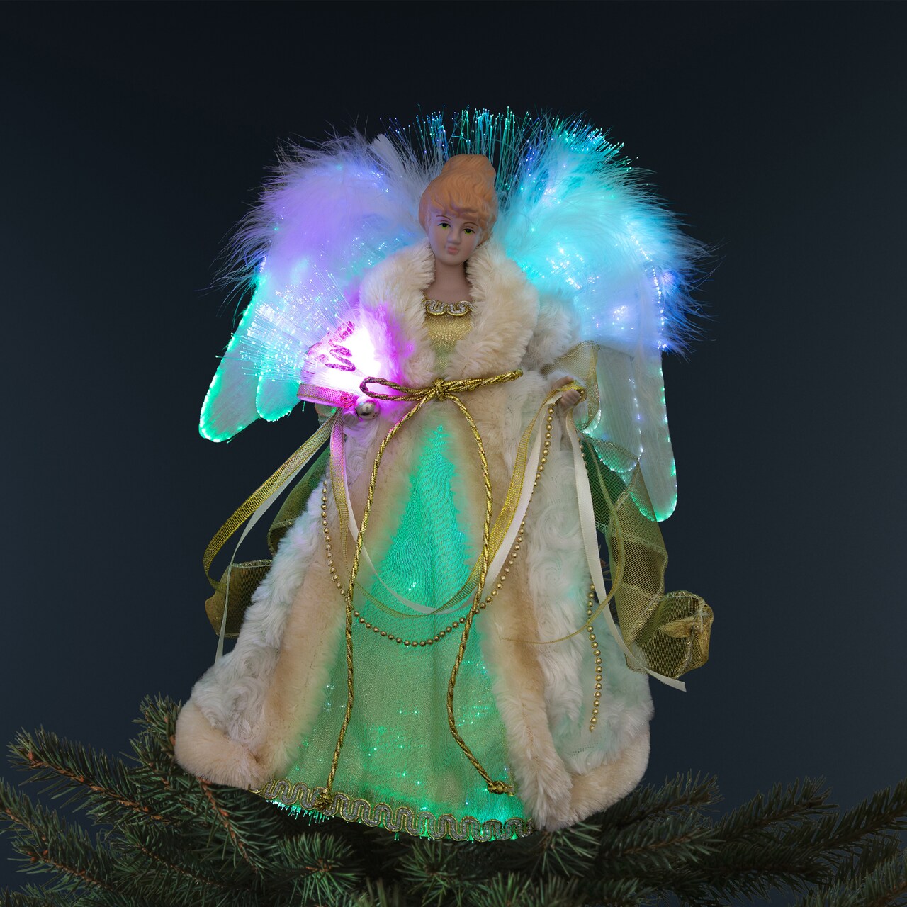 Northlight Color-Changing Fiber Optic Angel Christmas Tree Topper - 12" - Gold
